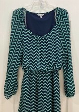 Speechless Women Layer Look Dress Size 1X Green Black Chevron Sheer Overlay 82 