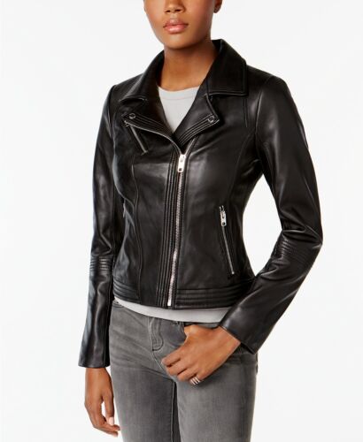 Michael Kors Black Genuine Leather Biker Jacket Was £380 Size M NEW | eBay