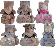 Baby Kinder Set 3teilig Babydecke mit Namen bestickt Teddy Halstuch Taufe Geburt