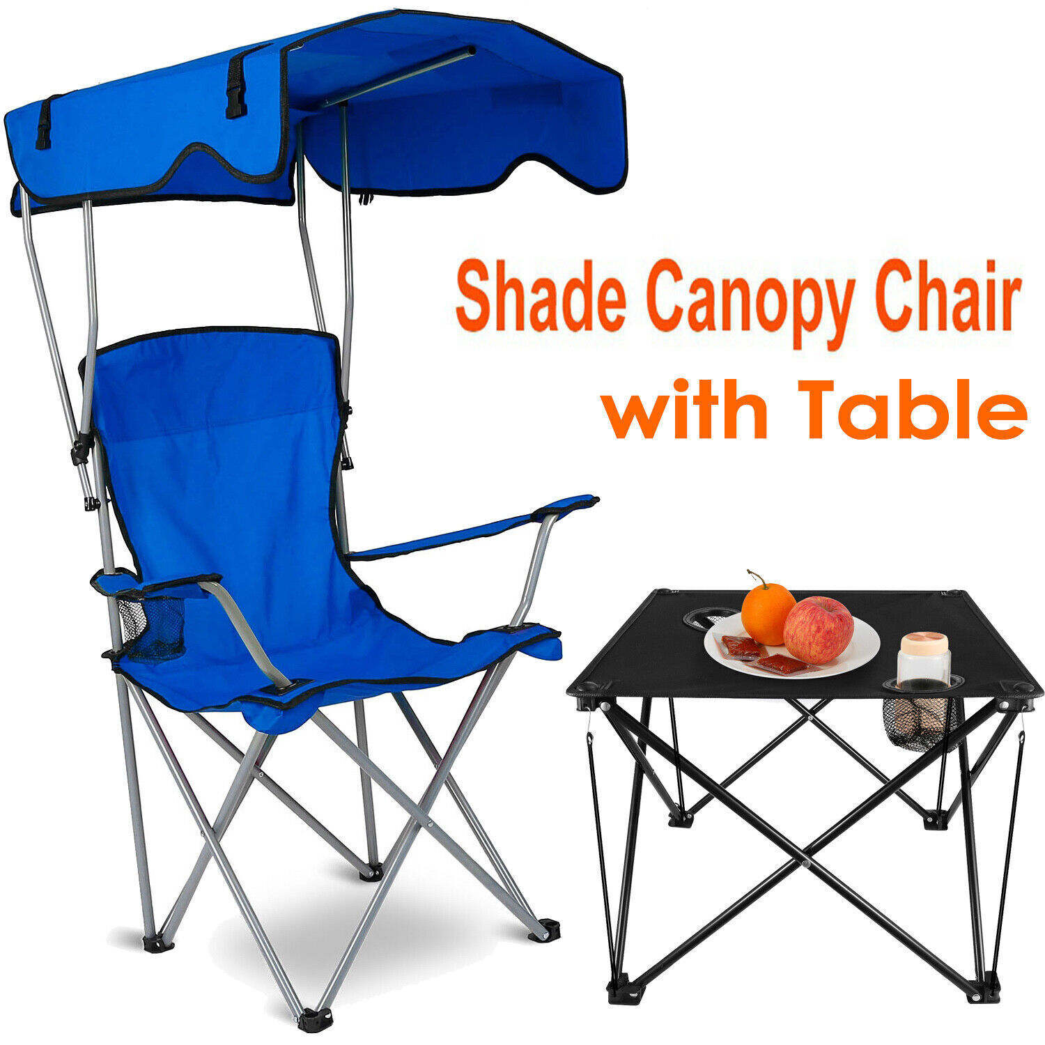 Chairs W/ Table Desk & Bag Sun Visor Shade Recliner Chair Camping