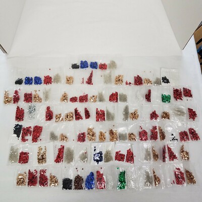 MIXED SUPER LOT OF VINTAGE SEQUINS VARIOUS COLORS & SIZES; Silver Seed Beads 