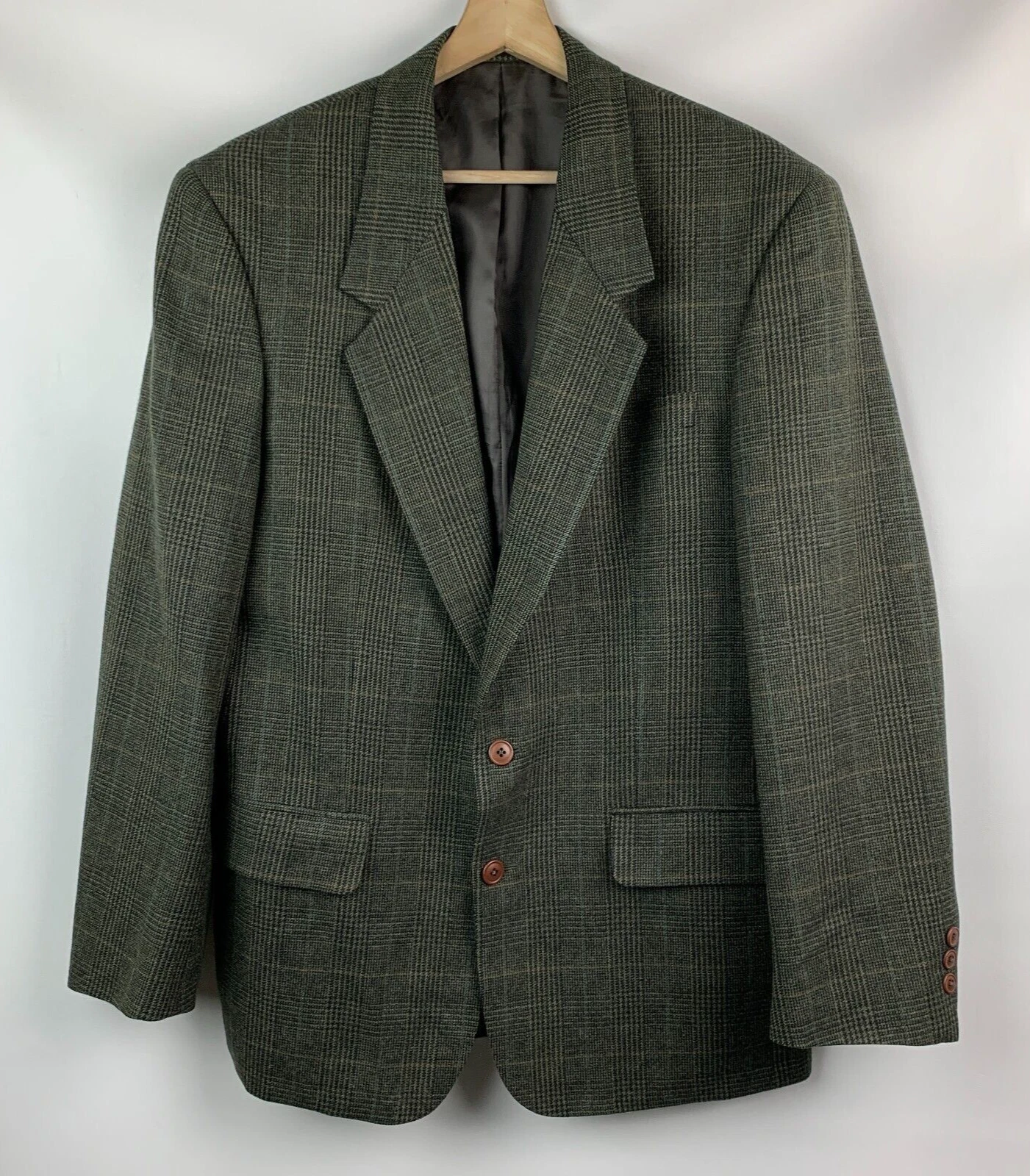 Alfani Sport Jacket Green Multi Glen Plaid Collared 2-Buttons Pockets Lined 44