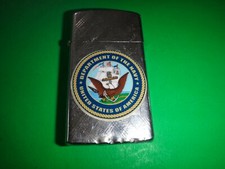 Year 1976 Polished Zippo Slim Lighter US Department of the NAVY Emblem Sticker