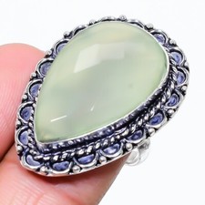 Green Prehnite Gemstone Handmade 925 Sterling Silver Jewelry Ring Size 9 US 