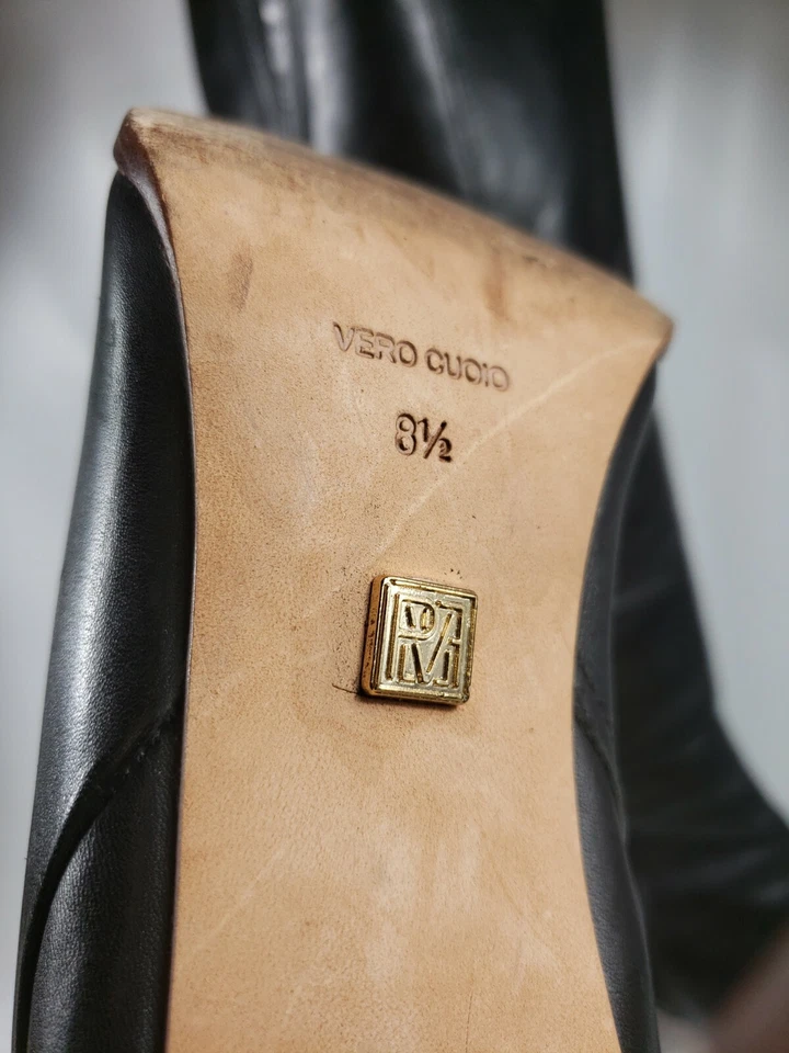 Pour la Victoire, Preto, Couro Completo, Botas de Salto, Empilhadas, Femininas Tamanho 8,5 - Imagem 3 de 4