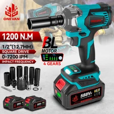Cordless Impact Wrench 1/2" 1200Nm High Torque Brushless Drill w/ 2 Batteries