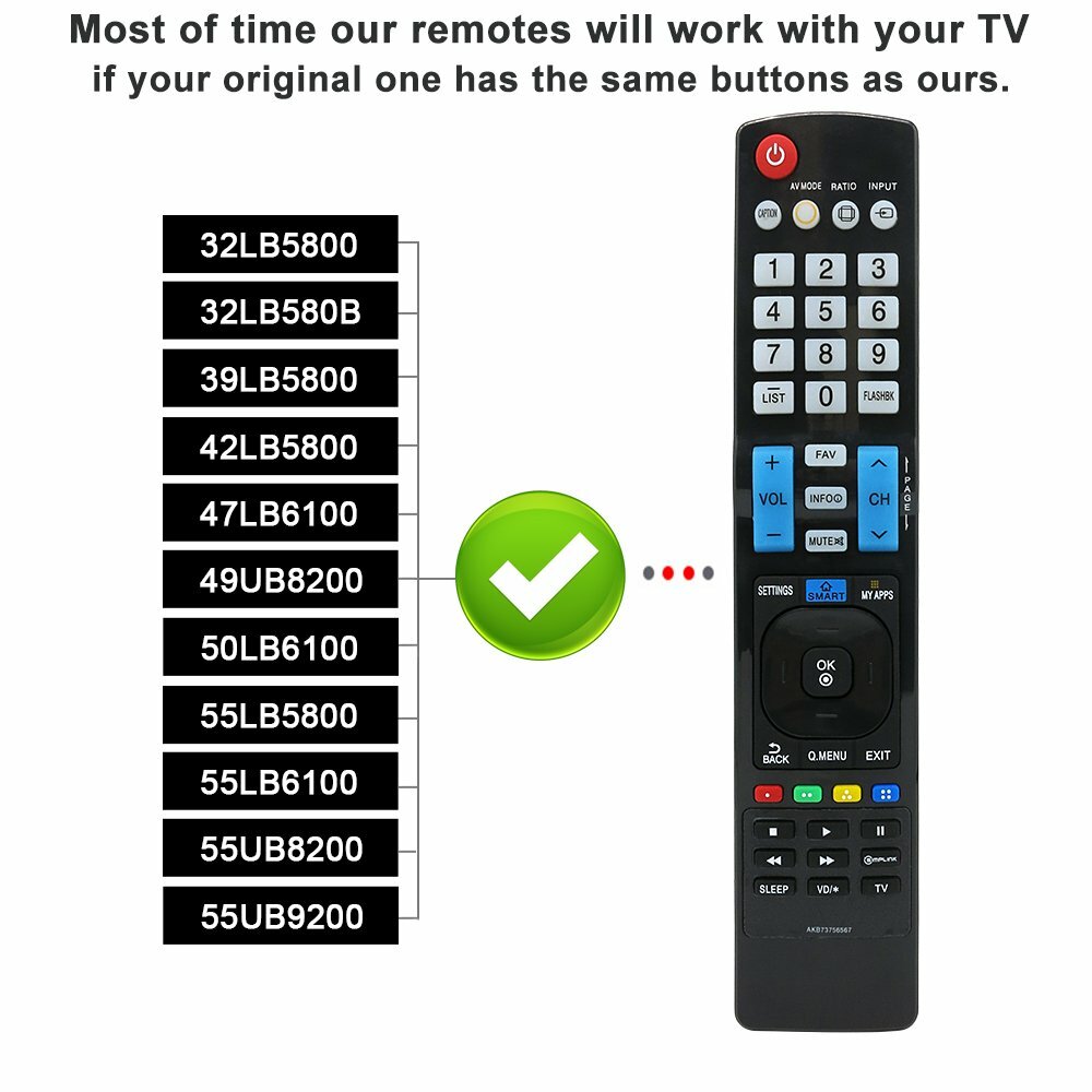 AKB73756567 Replacement TV Remote for LG TV (AGF76692626) 32LB5800 47LB5800UG