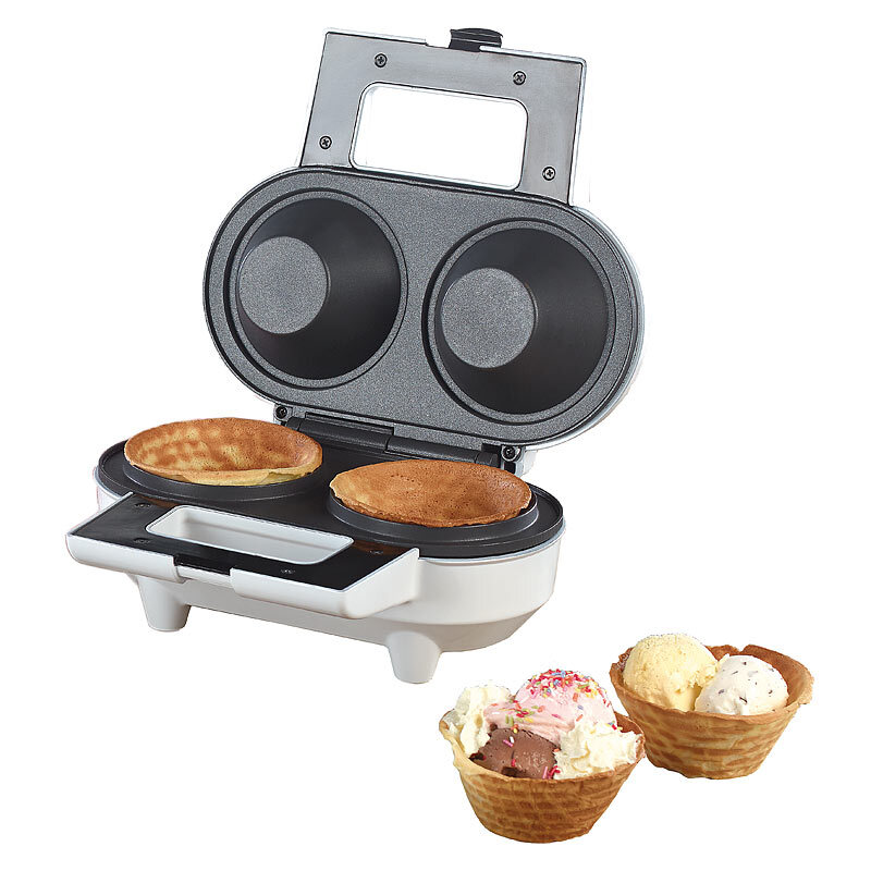 Waffeleisen für 2 Eiswaffel-Schälchen, antihaft-beschichtet, 550 Watt