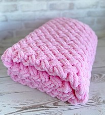 Hand Crochet Baby Girl Blanket Knitted Plush Cover Nursery Newborn Shower Gift