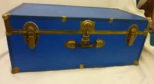 VINTAGE SEWARD STEAMER TRUNK BLUE CHEST 12 × 16 × 30" WITH ORIGINAL WOOD & BRASS