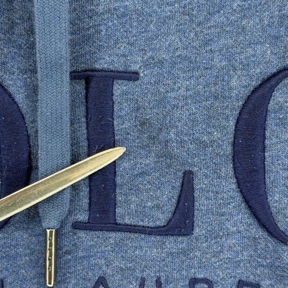 Polo Ralph Lauren Hoodie Mens XXL Blue Spellout Logo Fleece Pullover Sweatshirt thumbnail 5