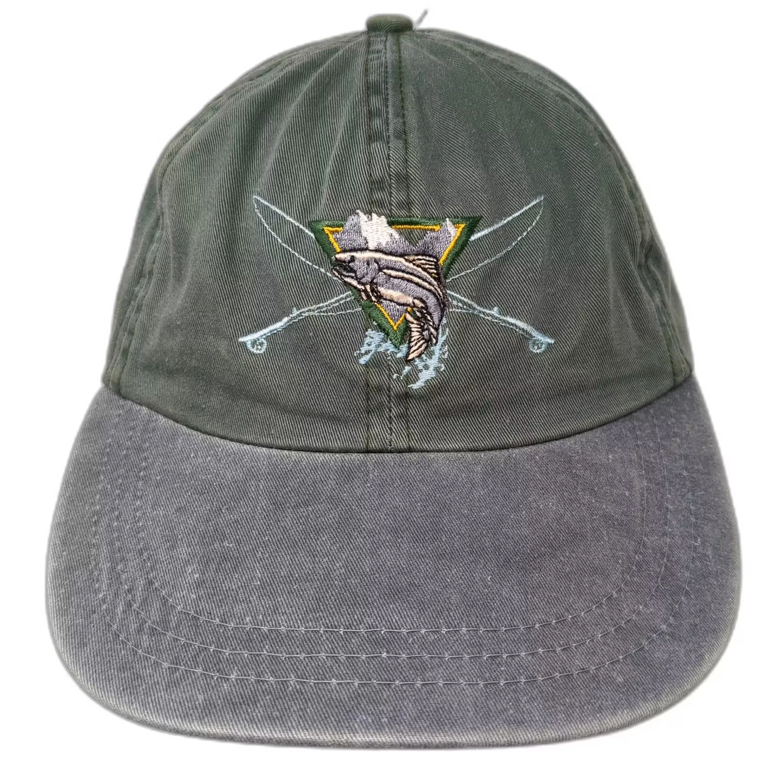 Fahrenheit Green Gray Baseball Cap Hat OS Slideback Embroidered Jumping Fish