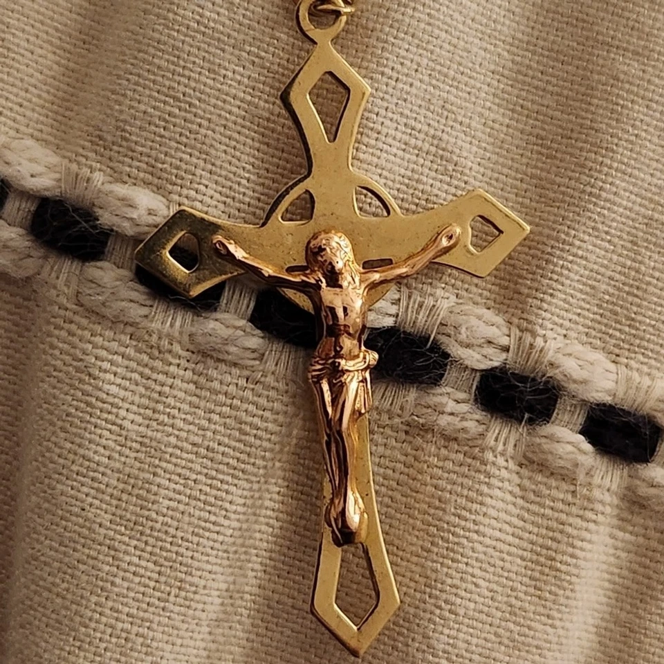 Solid 14K Yellow Gold Beaded Rosary Necklace weighs 12.56 Grams Brand new - Image 3 of 4