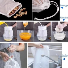 4PCS Reusable Nut Bag Food Strainer, Nylon Bags for Straining Fruit Juice
