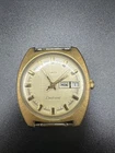 Vintage Timex Electronic Day Date Men's Watch Gold Tone Cushion Case 1970s