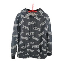 Victoria's Secret PINK Sherpa Lined Medium Hoodie Campus Pullover Gray Logo