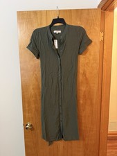Ann Taylor LOFT Olive Green Short Sleeve Belted Shirt Dress Rayon NWT Size 8