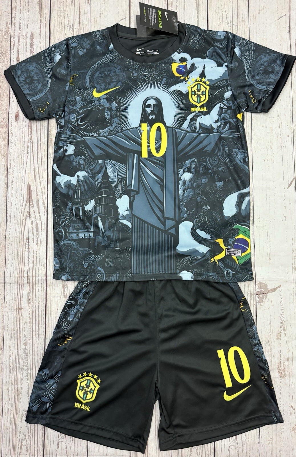 YOUTH Neymar Jr Jersey + Short Set Brazil Retro Kids Kit  LARGE (28)