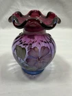 Fenton Art Glass hand painted Mulberry blue vase, signed SEE VIDEO