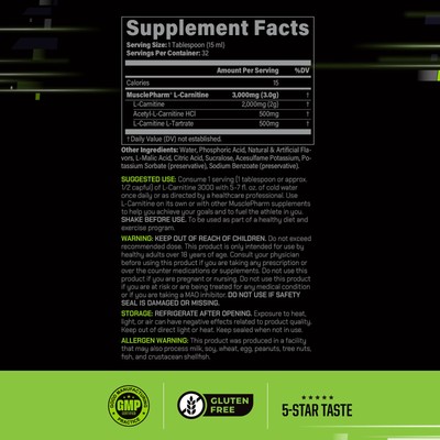 musclepharm l carnitine liquid MusclePharm High Performance Liquid L-Carnitine 3000 Blue Raspberry 32  Servings