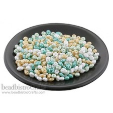 Czech SuperDuo 2 Hole Beads, PEPPERMINT BUTTERCREAM LUSTER Mix 2.5x5mm 20 Grams