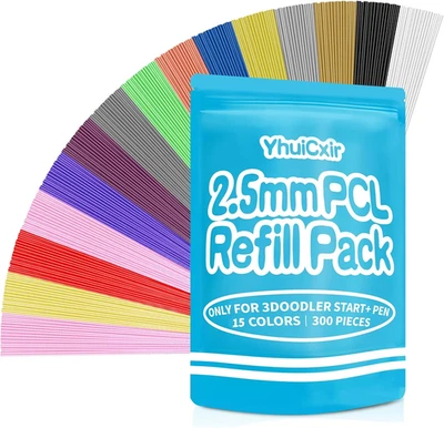 300 Pieces 3D Pen Refills Pack for 3Doodler Start+ Pen 15 Colors 2.5 Mm Low Temp