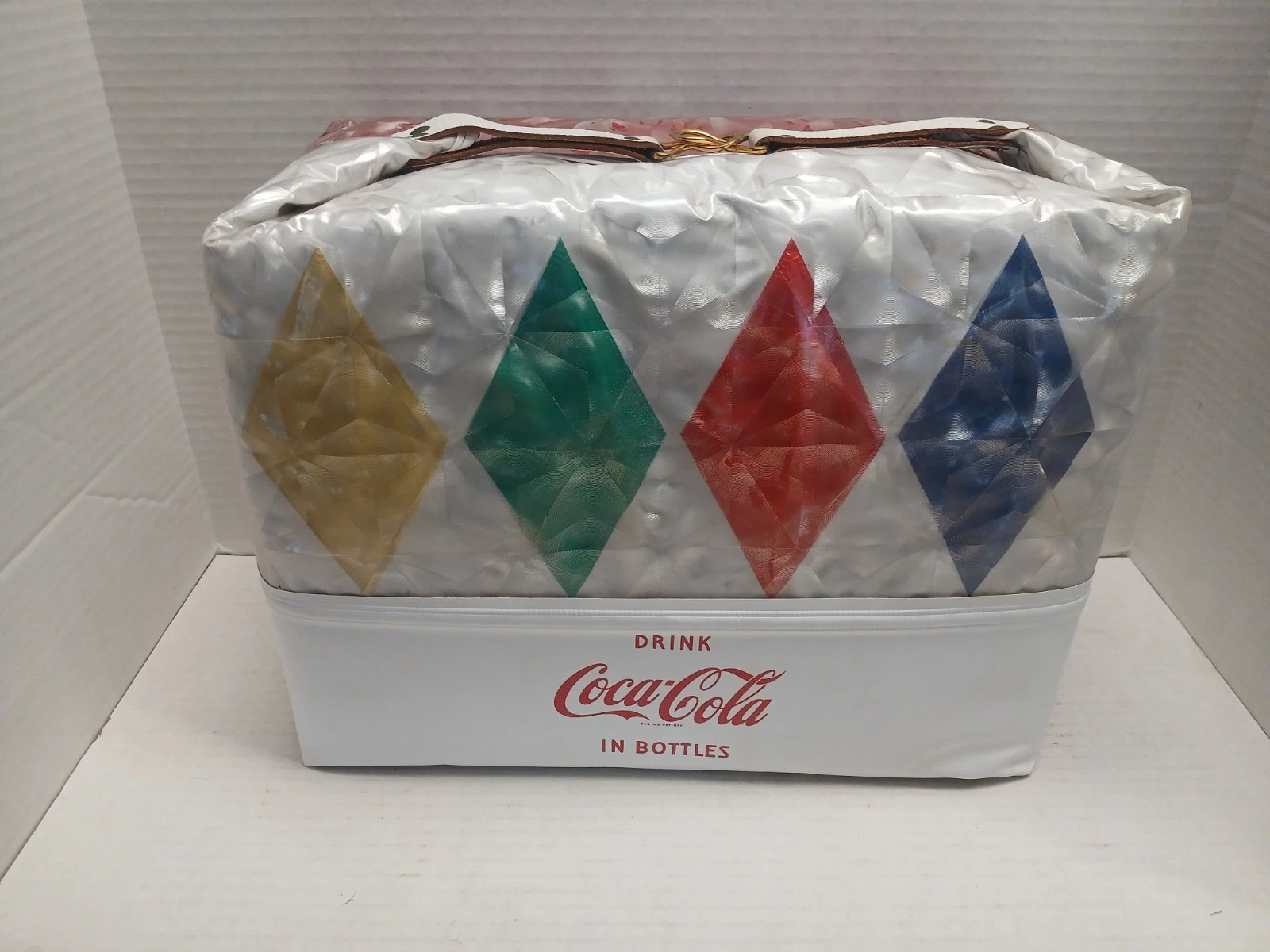 Vintage Rare Unique Coke Vinyl Picnic Cooler Bag Multi-color Diamonds 1950’s