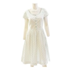 April Cornell White Scoop Neck Belted Polka Dot Cotton Tea Dress XS Button-Front