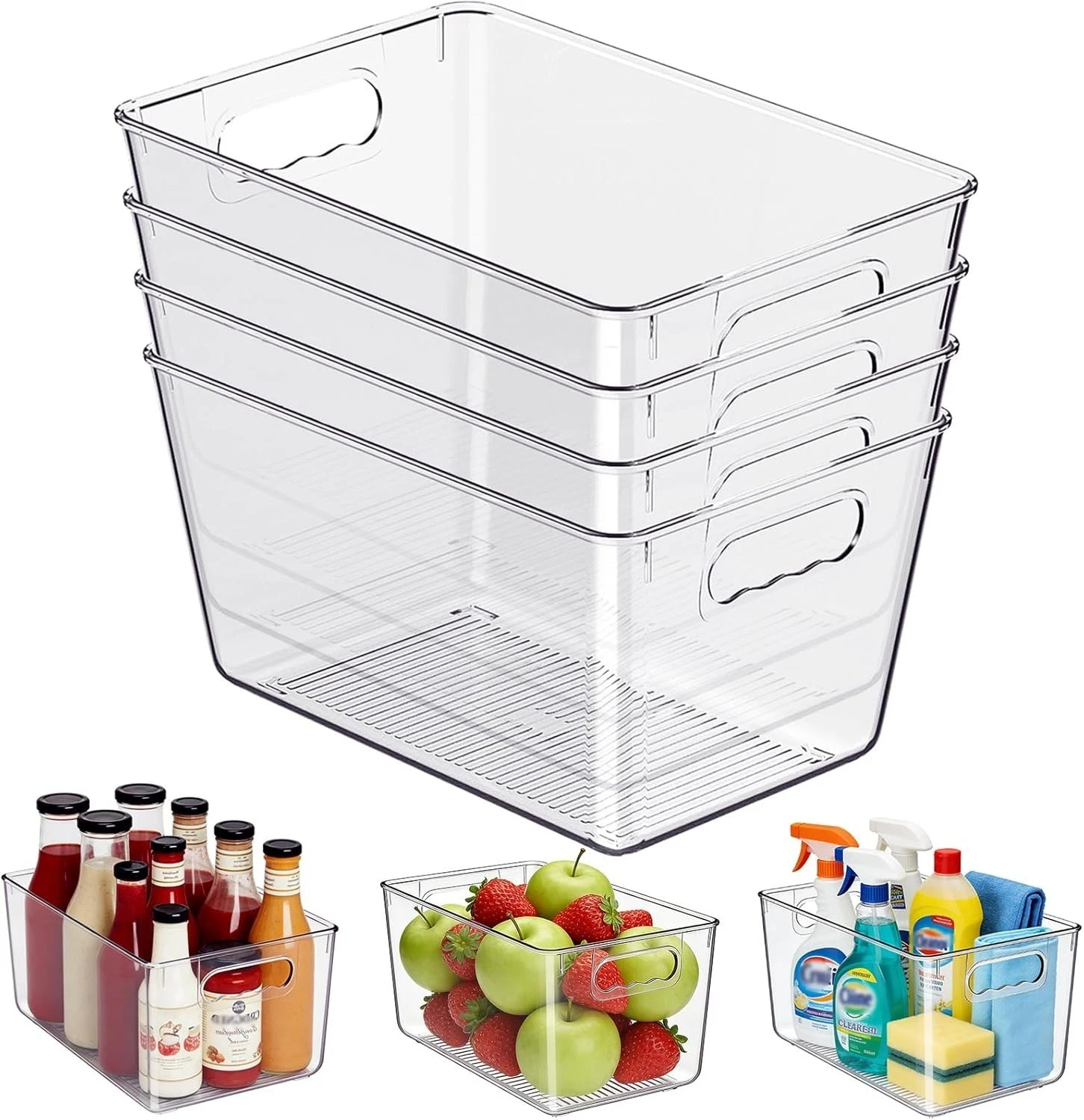 Clear Plastic Storage Bins 4-Pack Stackable Pantry Organizers & Storage