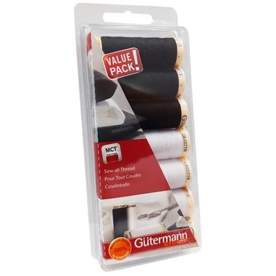 Gutermann Sew-All Polyester, Black & White, 7 Spools Thread Set,Sewing Thread