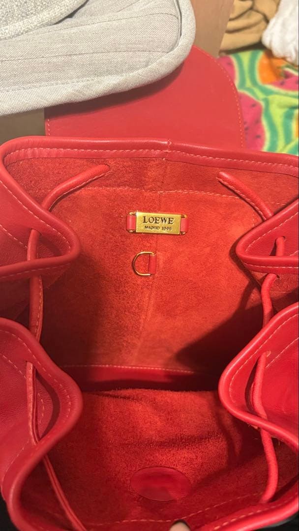 LOEWE Red Leather Mini Backpack, Drawstring, Slig… - image 10