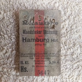 Wandsbeker Chaussee nach Hamburg Hauptbahnhof Fahrkarte Monatskarte uralt