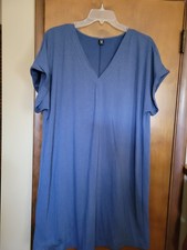 Shein Curver Sz 2x New Med Blue Simple A Line Short Sleeve Dress