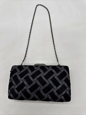 Lulu Townsend Black Gray Evening Purse Chain Strap Fabric Rectangle