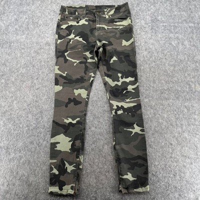 Ksubi Spray On Dirty Green Cammo Skinny Zipper Fly Leg Jeans Size 28