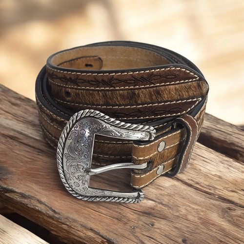 Nocona Belt Co Western Top Grain Leather Hair Hide Belt Size 42" Adult Men's