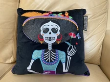 Halloween Embroidered Pillow ~ Sugar Skull ~ Day of the Dead ~ 16”x 16”~ New