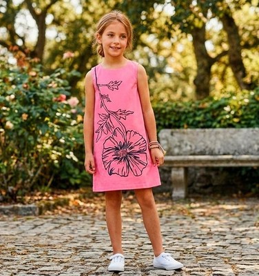 Lilly Pulitzer Girls Size 12 Shift Dress Pink Navy Blue Embroidered Flower Lined