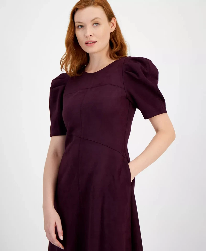 Vestido para mujer Anne Klein talla 0 gamuza manga abullonada midi Foto 4 de 4