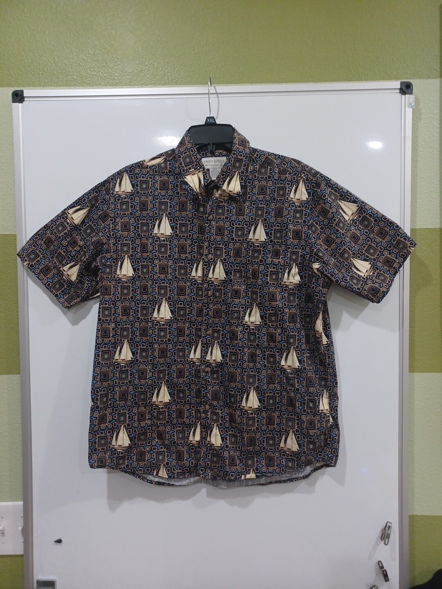 Crossings Vtg Med Nautical Themed Button Down Shrt Slv Shirt