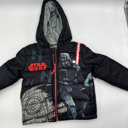 Star Wars Darth Vader Hooded Puffer Jacket Coat Boys Size 4 BLACK NEW - Picture 3 of 9