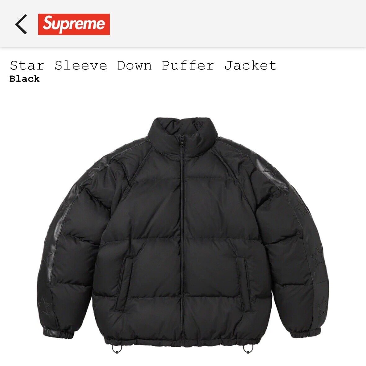 SUPREME STAR SLEEVE DOWN PUFFER JACKET BLACK SIZE M BNWT | eBay