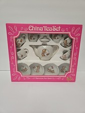 Vintage 1979 Lion Rock Mini Tea Set 12 pcs. Girl and Dog Design McCrory Corp