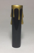 4" HEIGHT BLACK PLASTIC EDISON SOCKET CANDLE COVER W/ GOLD DRIPS, Candelabra