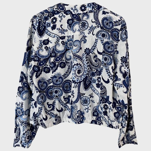 Jones New York Paisley Blazer Jacket White/Blue Women's Large Linen Blend New - Picture 3 of 13