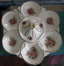 MID CENTURY CALIF ORIG COVERED SEAFOOD SERVER SNACK CHIP AND DIP SET