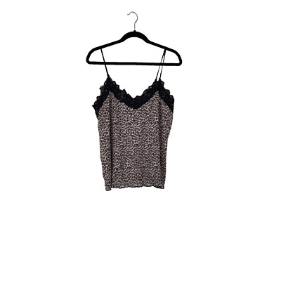 Everleigh women's  Leopard Camisole w/black lace trim and adjustable straps-size