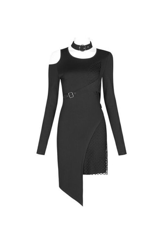 Vestido de mujer PUNK RAVE de hombro hueco manga larga con botones cuello extraíble - Imagen 14 de 20