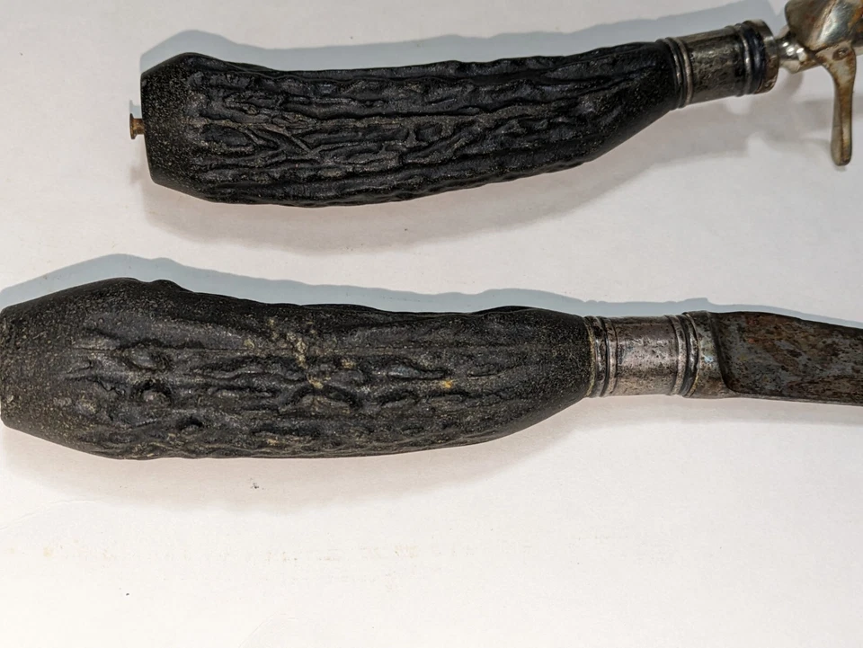 Антикварный хонинговальный нож Winchester из стерлингового серебра 14 дюймов с ручкой из рогов и сервировочной вилкой 11 дюймов - Изображение 2 из 4