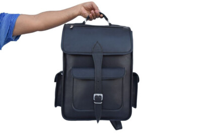 Black Leather Backpack Shoulder Bag 17 In Laptop Rucksack Office School Daypack